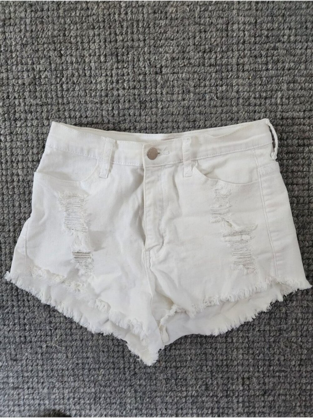 White Distressed Denim Women's Shorts